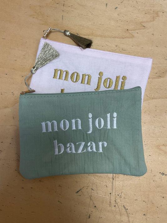 Pochette Tissu - Mon joli bazar / Petits coeurs / Maman d'amour
