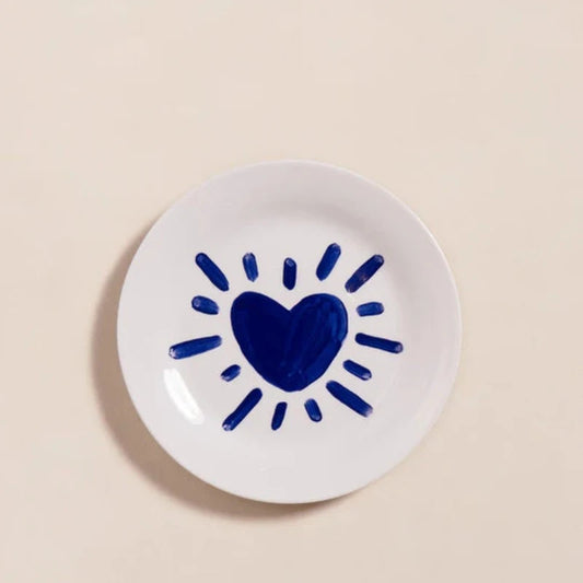 Assiette Coeur solaire bleu en porcelaine fine