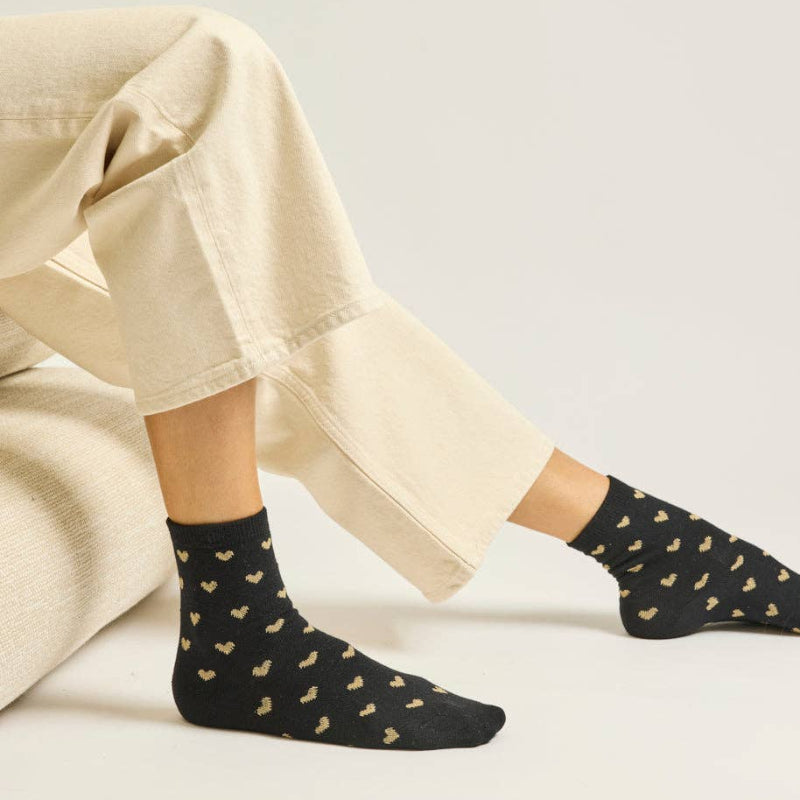 Pack de 3 Chaussettes - Fantaisie petit coeur noir doré