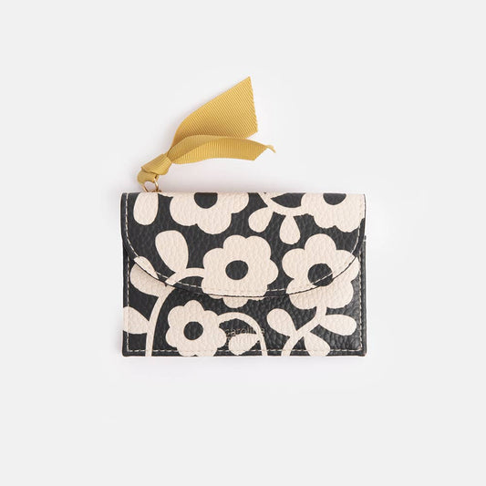 Porte-monnaie avec porte-cartes à motif floral monochrome anthracite