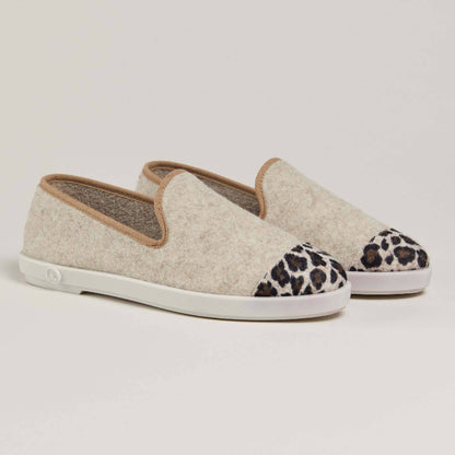 Chausson femme laine - beige léopard