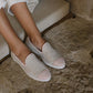 Chausson femme laine, beige rose poudré
