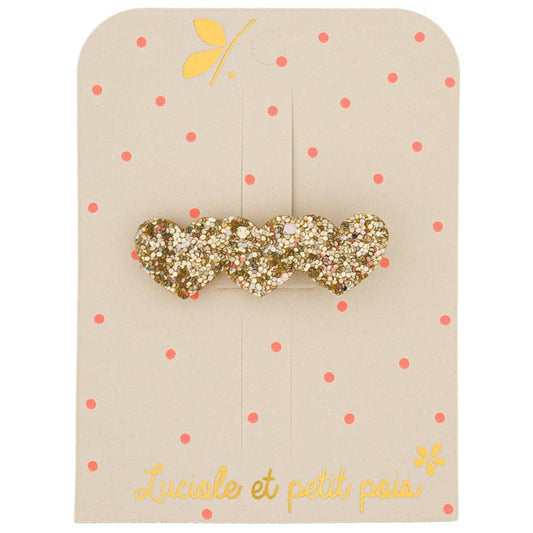 Barrette 3 coeurs - Doré