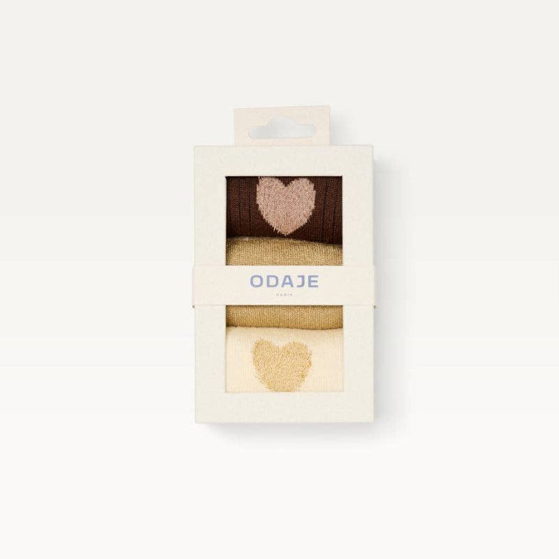 Pack de 3 Chaussettes - Fantaisie coeur marron doré écru