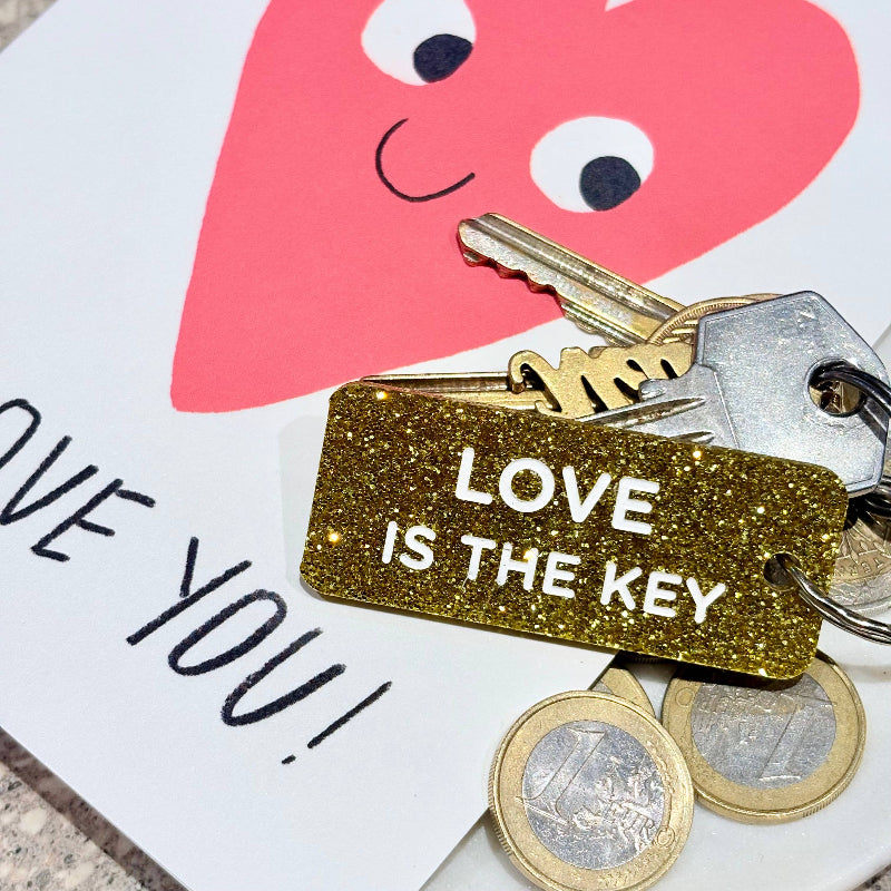 LOVE IS THE KEY  Porte-clés à paillettes