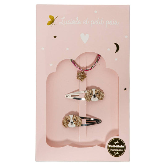 Coffret Teddy - Barrettes Teddy & Bracelet Crimson Pink (étoile)