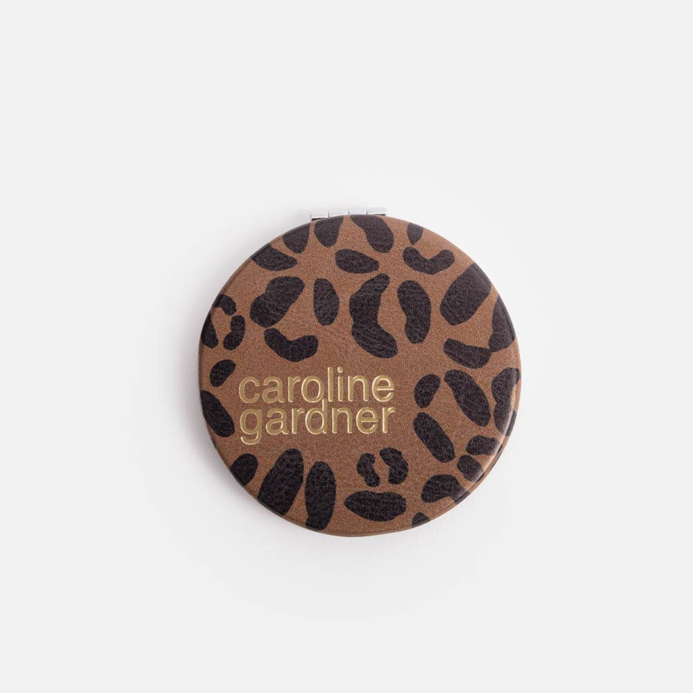 Miroir de poche rond Tan Leopard