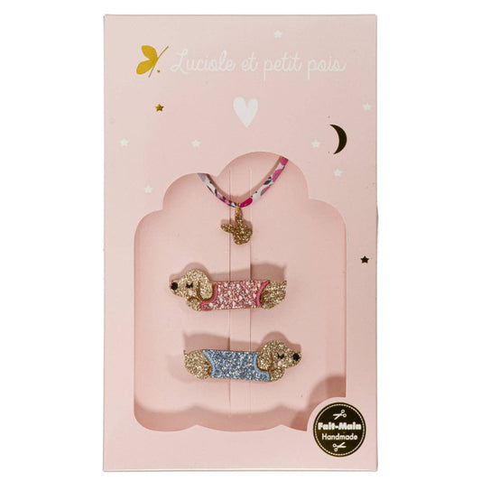 Coffret Teckel love - Barrettes teckel & Bracelet Wiltshire Bougainvillé (lapin)