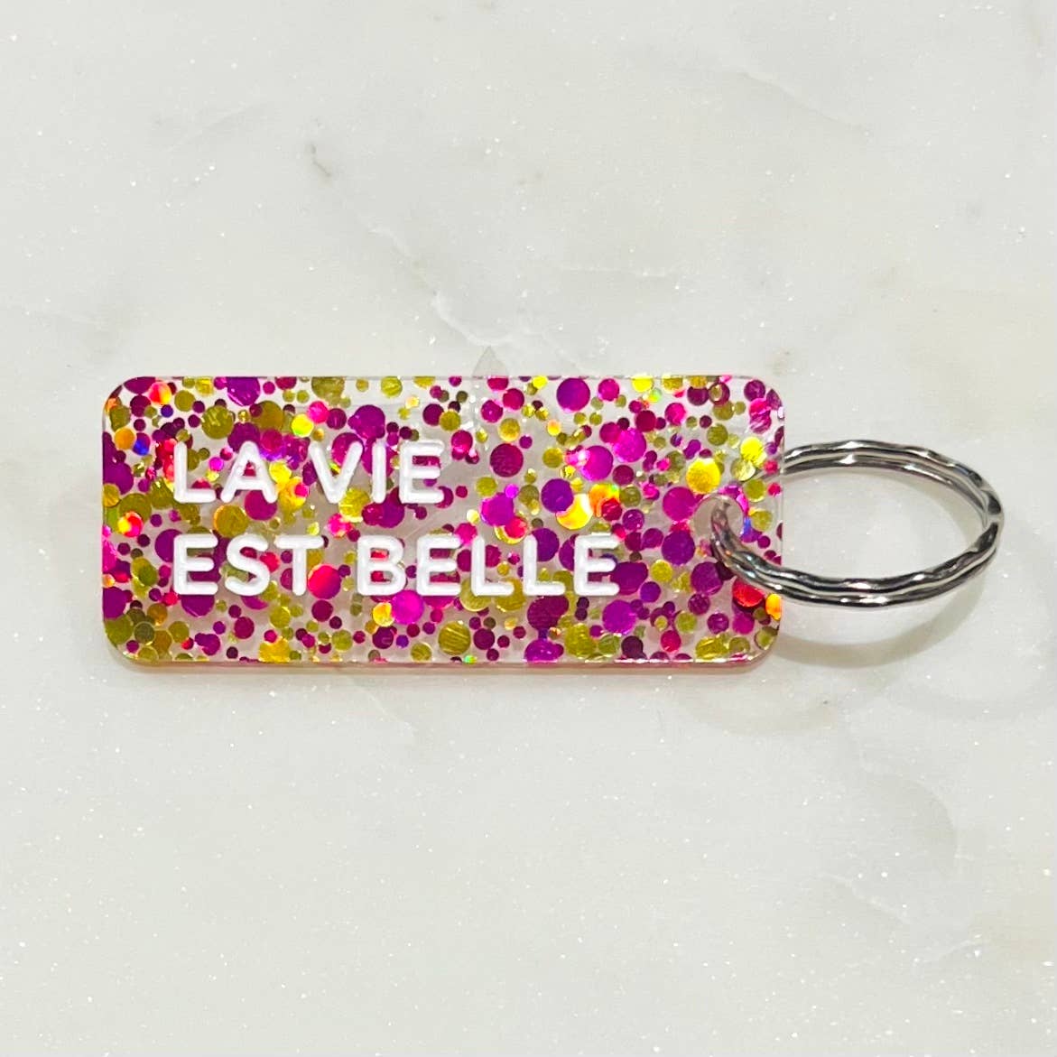 LA VIE EST BELLE Porte-clés à paillettes