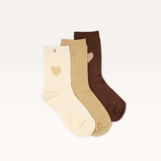 Pack de 3 Chaussettes - Fantaisie coeur marron doré écru
