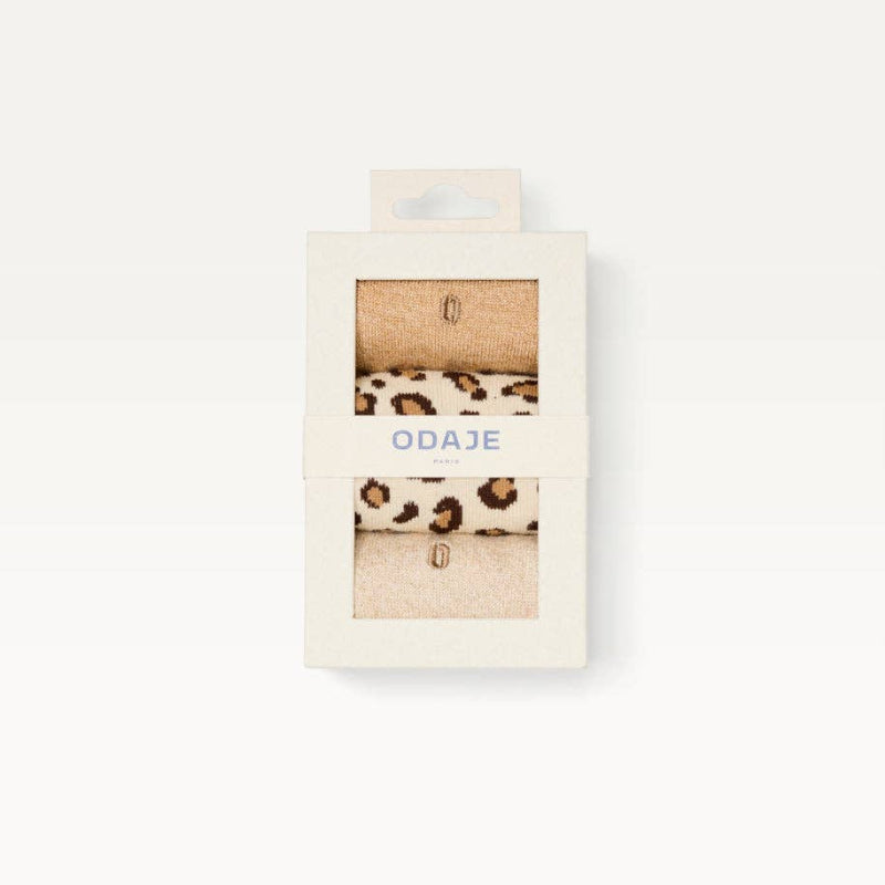 Pack de 3 Chaussettes - Fantaisie paillettes et léopard beige