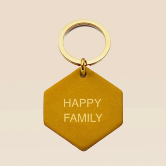 Porte-Clés en cuir Jaune - Happy Family