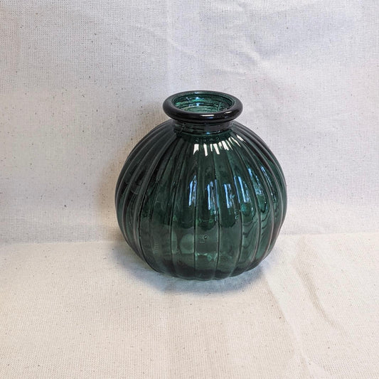 Vase Soliflore Boule en verre strié vert