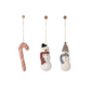 lot de décoration de Noël composé d'un sucre d'orge rouge et blanc et 2Bonhommes de neige en coton .  Création Maileg.