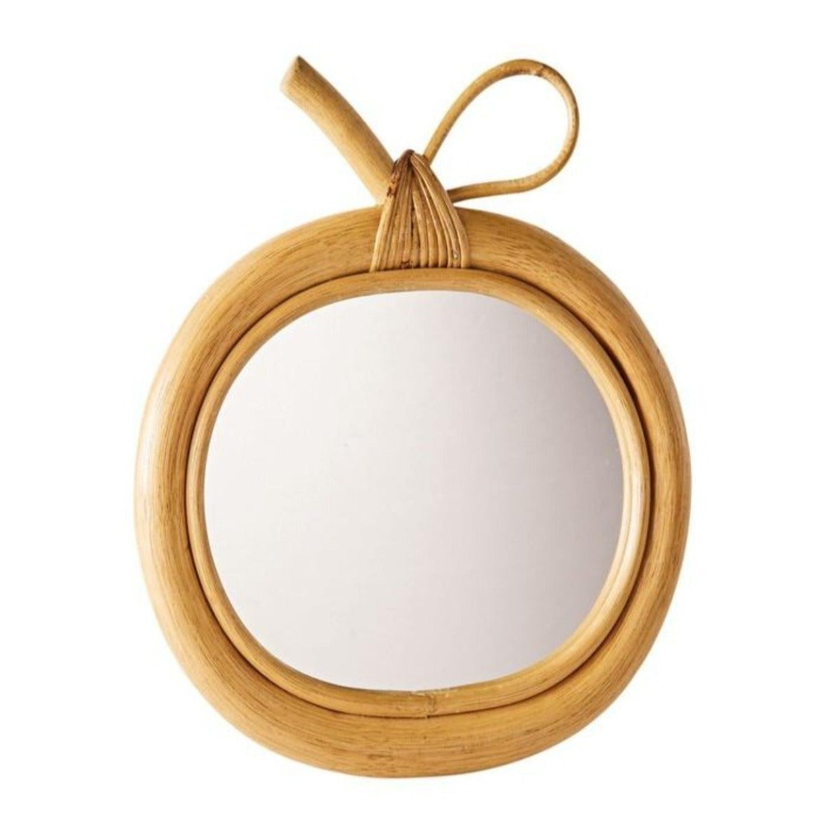 Miroir épuré en rotin de la marque Bonton. Forme de pomme style bohème.