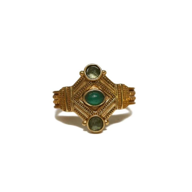 Bague rory new de LA2L, pierres semi-précieuses agate verte et tourmaline bleue