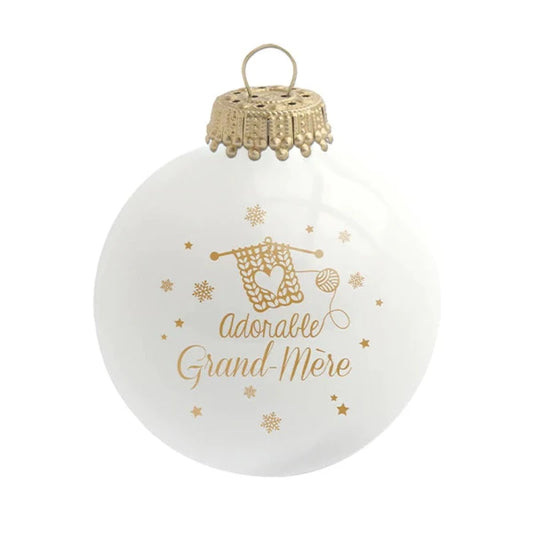 Boule de Noël Adorable Grand-Mère, boule en verre de diamètre 8 cm sérigraphiée en doré. Boule de Noël Baubels.