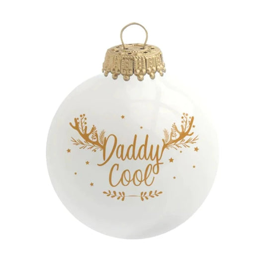 Boule de Noël Baubels en verre diamètre 8cm. Boule personnalisée, Daddy Cool, motif sérigraphié en doré.