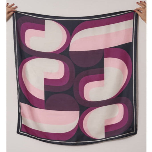 foulard en soie Maradji motif psychedelic coloris marine et bordeaux.