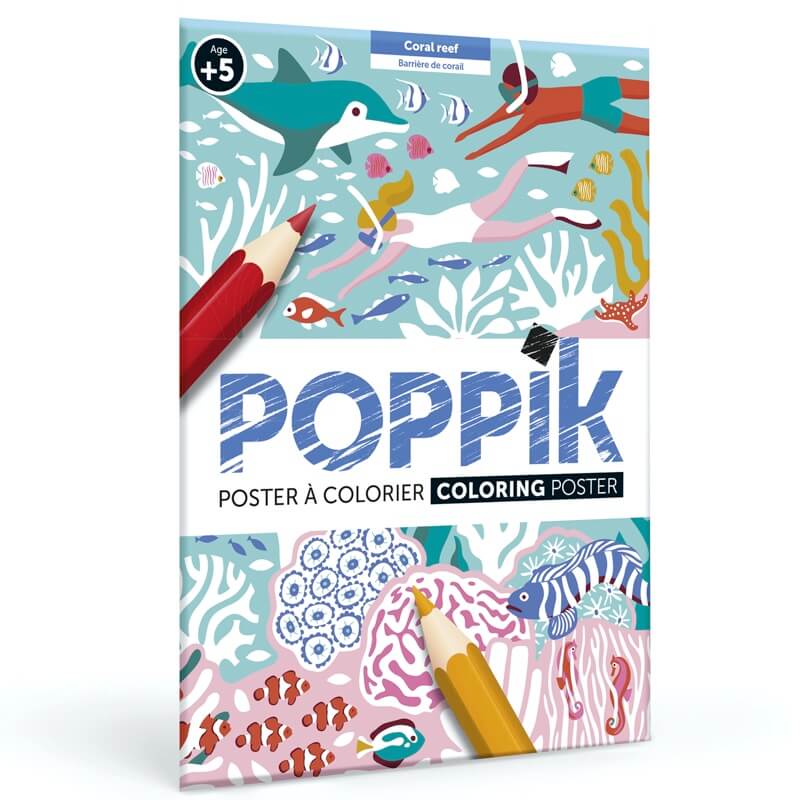 Coloriage géant, la barrière de corail. Un poster déjà partiellement colorié en couleur à compléter. Dès 5 ans. Création poppik.