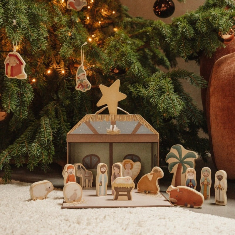Valisette crèche de Noël Little Dutch en carton. 15 figurines en bois et accessoires