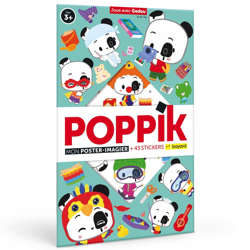 Poster géant joue avec Gadou, un petit panda malicieux. Découvrez Gadou et ses multiples métiers. 43 stickers repositionnables. Création Poppik dès 3 ans.