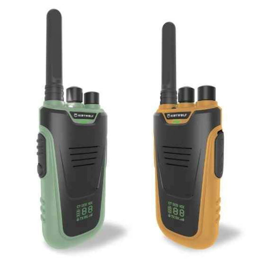 KidyTalk de KidyWolf, set de talkie-walkie vert et orange. 16 canaux, batterie rechargeable