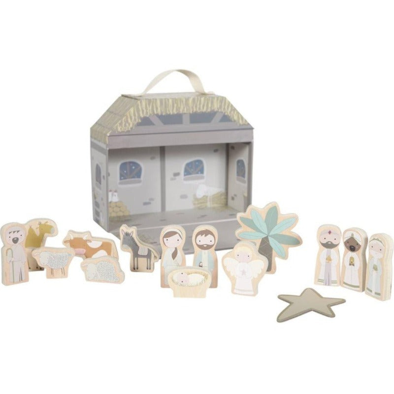Valisette crèche de Noël Little Dutch en carton. 15 figurines en bois et accessoires.